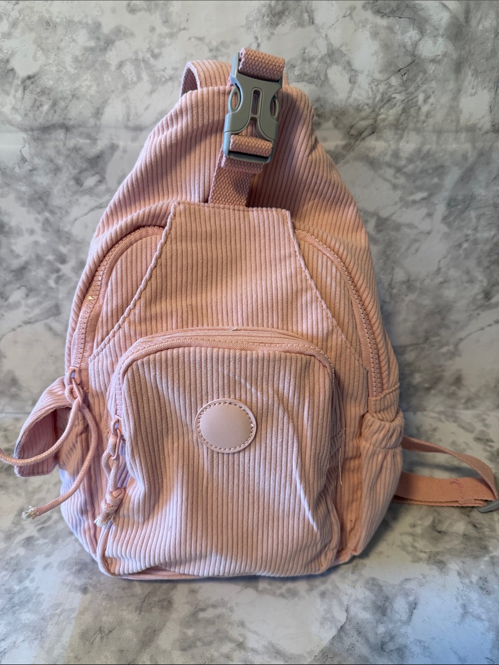 Corduroy Sling Backpack for Women - Blush Pink